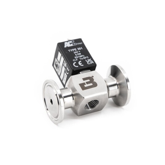 Magnetventil, TC34mm+M12, NC, DC24V Ø2.0 0-3 bar, 2.0mm hullåpning, med M12