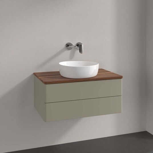 Villeroy & Boch  Antao Servantskap med 2 skuffer 80x50x36 cm u/lys Steingrå/Valnøtt