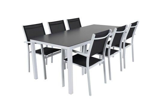 Brafab Rana spisegruppe Hvid/grå 6 lenestoler & bord 200x90 cm