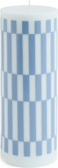 Hay Column Candle kubbelys large 25 cm Light blue dusty blue check