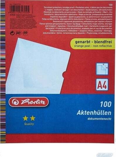 Herlitz Eco L Formet Mappe For A4 210 X 297 Mm Gjennomsiktig En Pakke 100