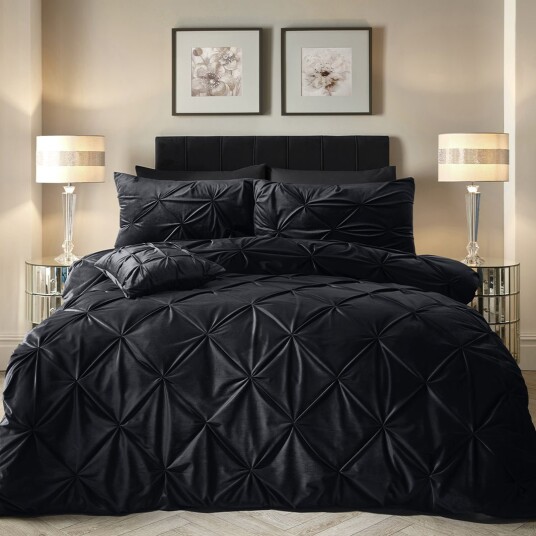 Indusia Design Sengesett Velvet Pintuck Black 200x220 / Velour