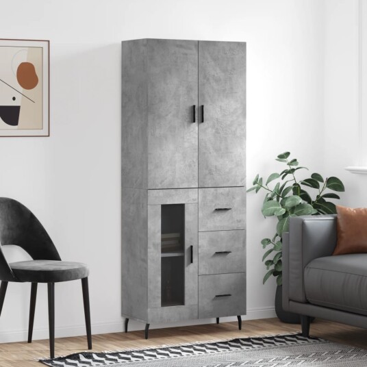 vidaXL Highboard betong grå 69,5x34x180 cm konstruert tre 8720845412241