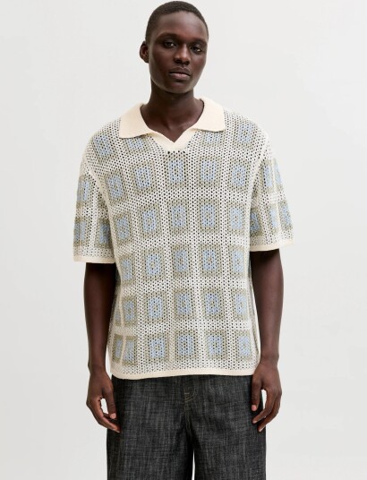 Jack & Jones Joraiden Knit Split Neck Polo Styd Ss26 Blue XL