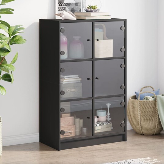 Highboard med dører svart 68x37x109 cm konstruert tre
