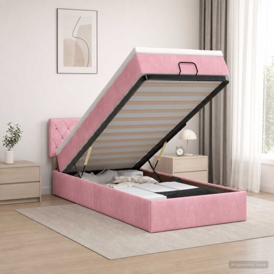 vidaXL Ottoman seng med madrass med hodegjerde Rosa 80 x 200 cm Fløyel
