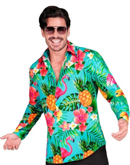UV Glow Kostymeskjorte med Tropisk/Flamingomotiv til Herre XX Large