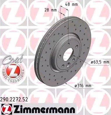 Bremseskive ZIMMERMANN 290.2272.52 Bremseskive ZIMMERMANN 290.2272.52