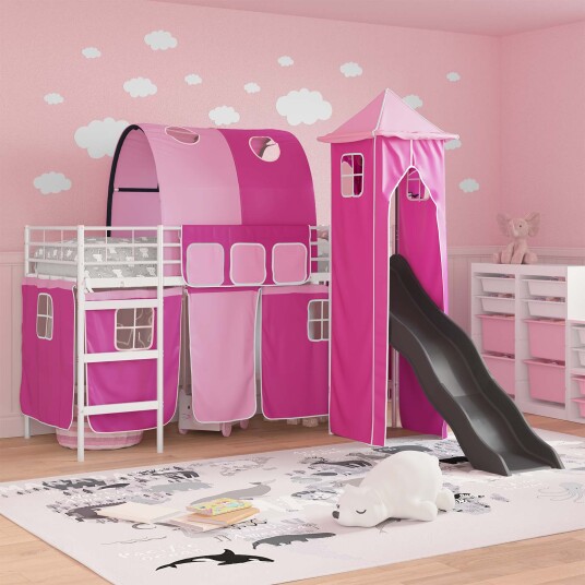  Barns Lofteseng Hvit og Rosa 90 x 190 cm Metall