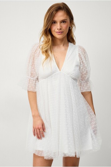 Gina Tricot Kjole Tulle Dot Mini Dress Hvit Gina Tricot Kjole Tulle Dot Mini Dress Hvit