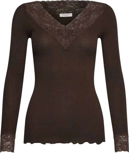 Rosemunde Rwbernadine Organic Ls V Neck Lace T Shirt Brown L
