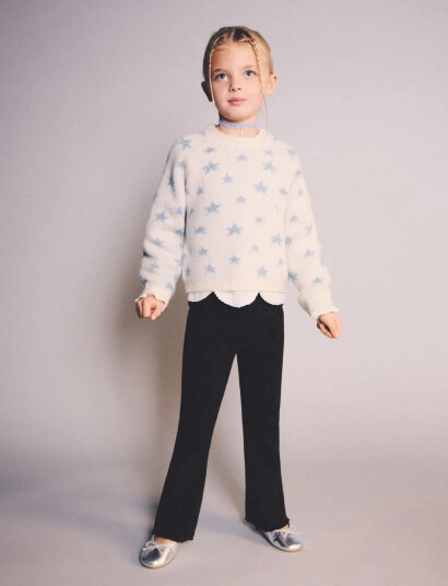 Mango Ribbed Flared Leggings Black 5 6