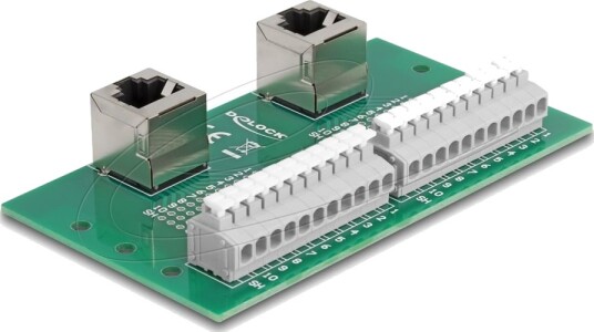 Delock - Nettverksadapter - Rj-50 (Hunn) Vinklet Til 11-Pinners Terminalblokk - Din-Rail Mountable, Trykknapp, 3,81 Mm Stigning, Stifttilordnin 1:1