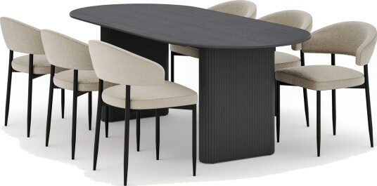 Noira Ovalt Spisebord 220 cm med 6 Sawako Stoler - Svart