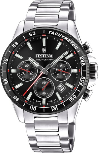 Festina Herreklokke F20560 6 Timeless Sort/Stål Ø45 mm Festina Herreklokke F20560 6 Timeless Sort/Stål Ø45 mm