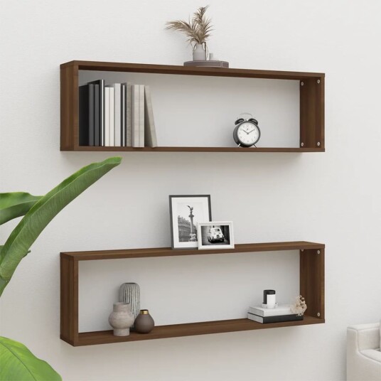 Vegghyller kube 2 stk brun eik 100x15x30 cm konstruert tre 8720286979143