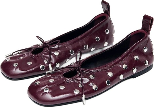 ALOHAS Rosalind All Studs Patent Leather Ballet Flats BURGUNDY 39