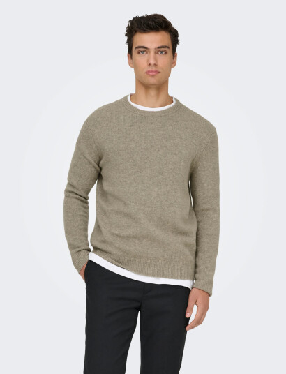 ONLY & SONS Onsray Reg Ls Crew Knit Frml - Beige - M