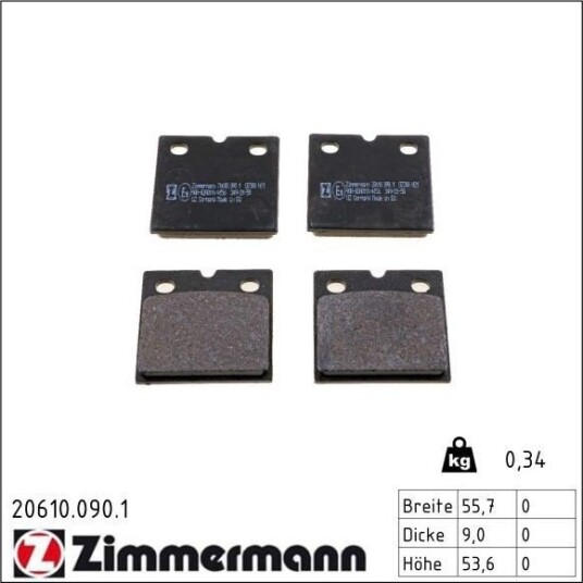 Bremsebelegg, håndbrems ZIMMERMANN 20610.090.1