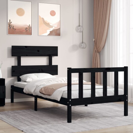 vidaXL Sengeramme med hodegavl svart 3FT single heltre