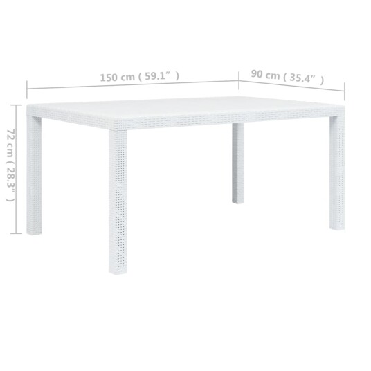 vidaXL Hagebord hvit 150x90x72 cm plast rottingdesign