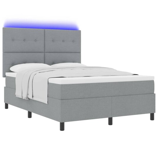 Boksfjær Seng med madrass med LED Lysegrå 140 x 190 cm stoff Boksfjær Seng med madrass med LED Lysegrå 140 x 190 cm stoff