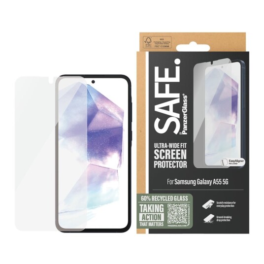 Safe By PanzerGlass Ultra-Wide Fit Skjermbeskytter for Samsung Galaxy A55 5G - Gjennomsiktig og Case Friendly Safe By PanzerGlass Ultra-Wide Fit Skjermbeskytter for Samsung Galaxy A55 5G - Gjennomsiktig og Case Friendly