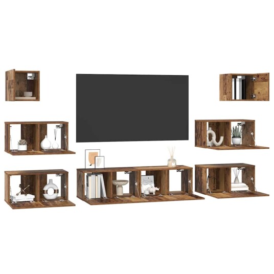 TV benksett 8 pcs Gammelt tre 60 x 30 x 30 cm Konstruert tre TV benksett 8 pcs Gammelt tre 60 x 30 x 30 cm Konstruert tre