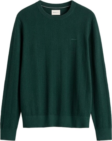 Gant Herringbone Textured C Neck   TARTAN GREEN   3XL