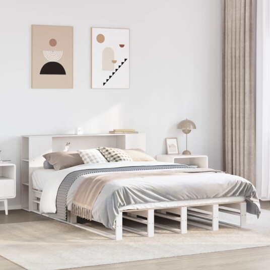  Seng med bokhylle uten madrass hvit 160x200 cm heltre 8721158626691