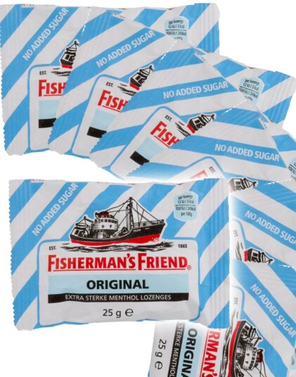 24 stk Fisherman"s Friend med Smak av Menthol og Eucalyptus 25 g Hel Eske