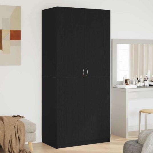 Garderobeskap med lagring Svart 90 x 52 x 200 cm Konstruert tre