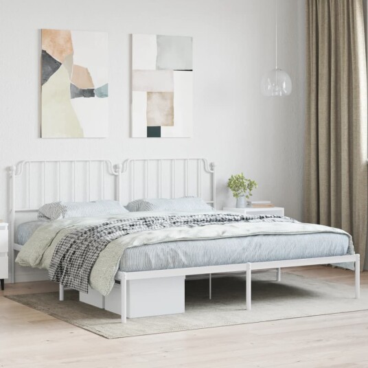 vidaXL Sengeramme i metall med hodegavl hvit 193x203 cm 8721012212510