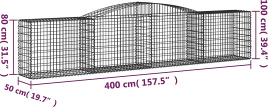vidaXL Gabionkurv buet 400x50x80/100 cm galvanisert jern