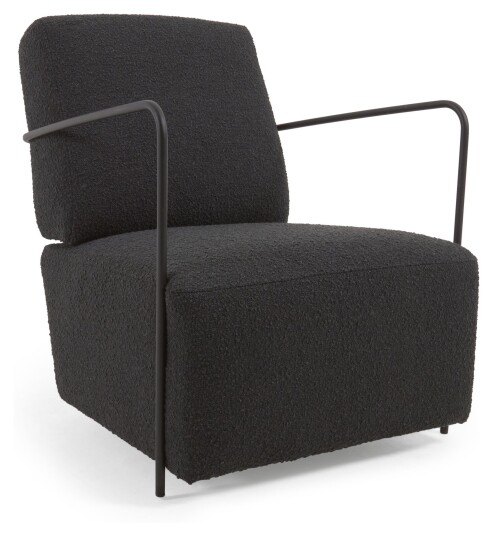 Kave Home Gamer Loungestol, Sort Lammeskinn-look/Sort Metall Unoliving 1638471-03-0 1638471-05-0