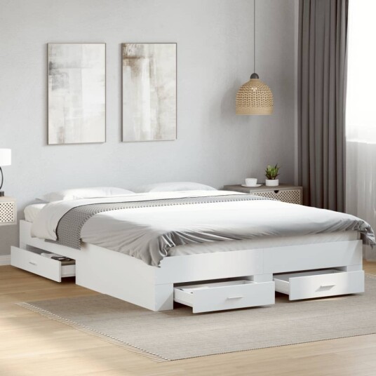  Sengeramme med skuffer hvit 160x200 cm konstruert tre 8721102620232