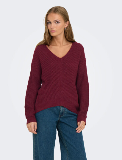 JDY Jdynew Megan L/S Pullover Knt Noos   Burgundy   XS