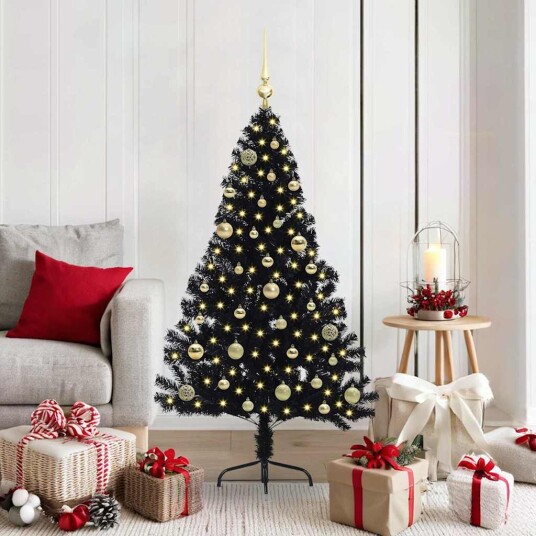  Kunstig Forhåndsopplyst Juletre med 150 LED Svart 150 cm PVC