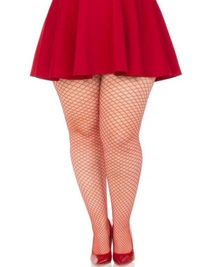 Lycra Rød Nettingstrømpebukse Plus Size