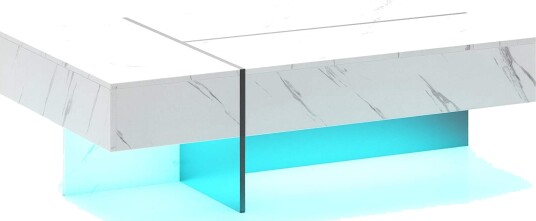 Hvitt salongbord med LED lys og 3 skuffer