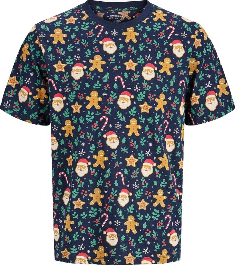 Jack & Jones - T-skjorte Jjbell Xmas Aop Tee Ss Crew Neck - Blå