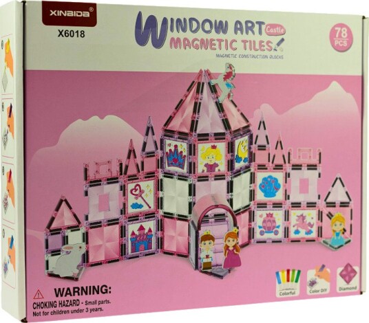 Magnetic Tiles Byggesett – 78 Deler – Rosa Slott Magnetic Tiles Byggesett – 78 Deler – Rosa Slott