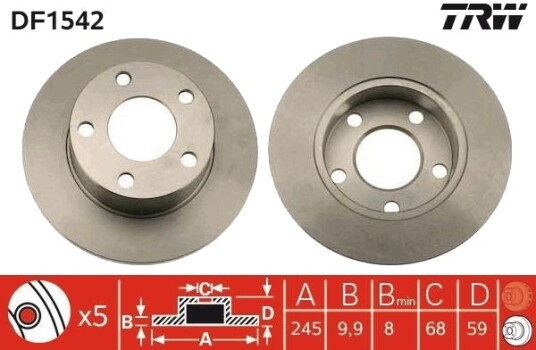 Bremseskive TRW DF1542 Bremseskive TRW DF1542