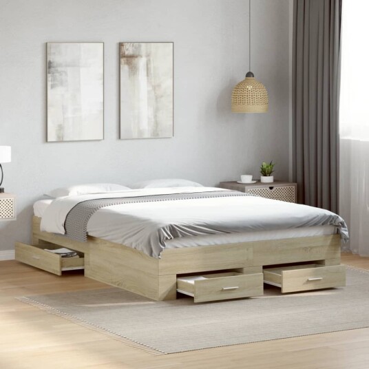  Sengeramme med skuffer sonoma eik 140x190 cm konstruert tre 8721102620539
