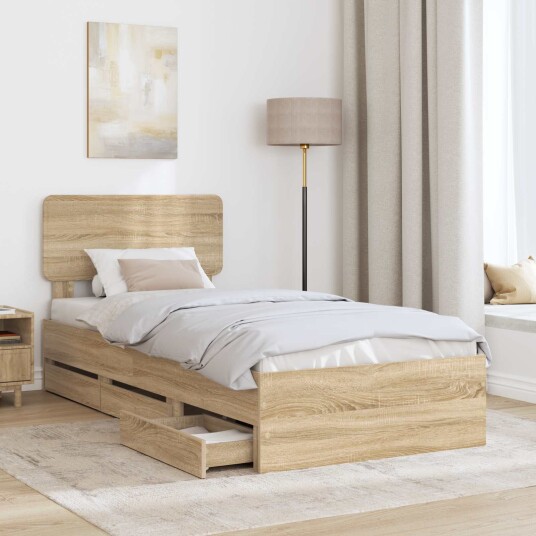 Sengestamme med skuff Sonoma eik 75 x 190 cm Konstruert tre