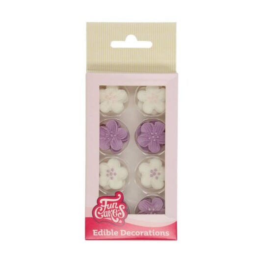 Spiselig Kakepynt Hvite Og Lilla Blomster Pk/24 Spiselig Kakepynt Hvite Og Lilla Blomster Pk/24