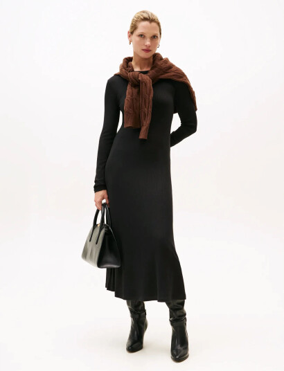 Tommy Hilfiger 5X2 Rib Flare Midi Dress Ls - Black - XXL Tommy Hilfiger 5X2 Rib Flare Midi Dress Ls - Black - XXL