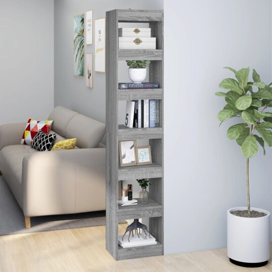 vidaXL Bokhylle/romdeler gr? sonoma eik 40x30x198 cm