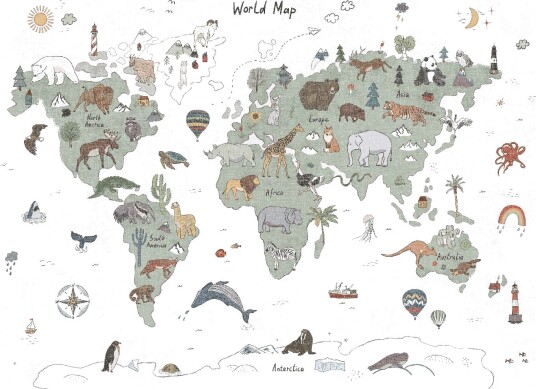 Barneteppe Kids World Map grønn Størrelse: 120 x 170 cm Barneteppe Kids World Map grønn Størrelse: 120 x 170 cm