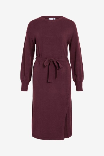 Vila Kjole viRicky L/S Belted Knit Dress /ka Rød Vila Kjole viRicky L/S Belted Knit Dress /ka Rød